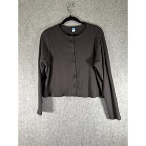 Old Navy Cardigan Women XL Black Ribbed Cropped Long‎ Sleeve Minimalist Staple